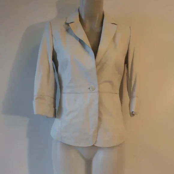 NWD Womens Ecru Chalk White Leather Blazer Jacket 2 * - Picture 3 of 13